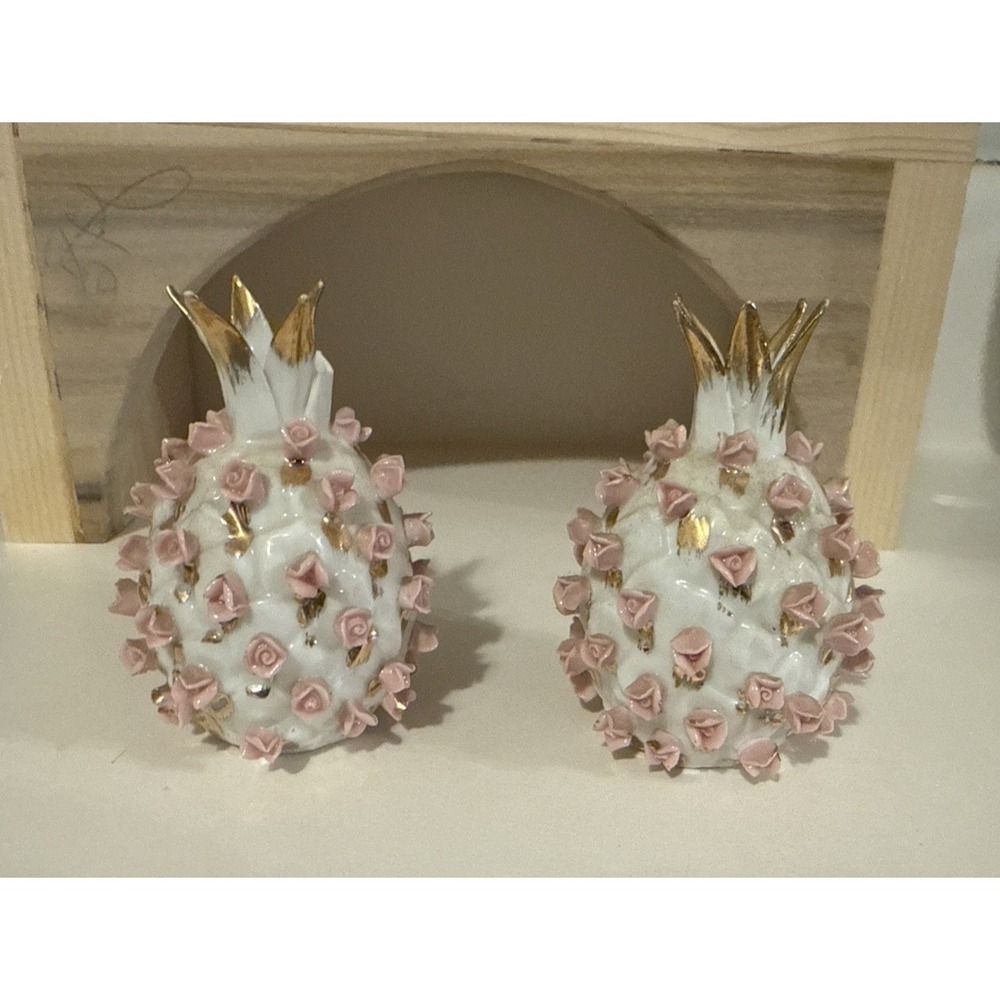 Vintage Lefton Rose Pineapple Salt and Pepper Shakers Made in Japan